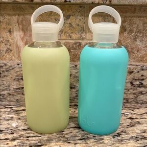 bkr Glass Bottles in greenish yellow & Aqua Blue